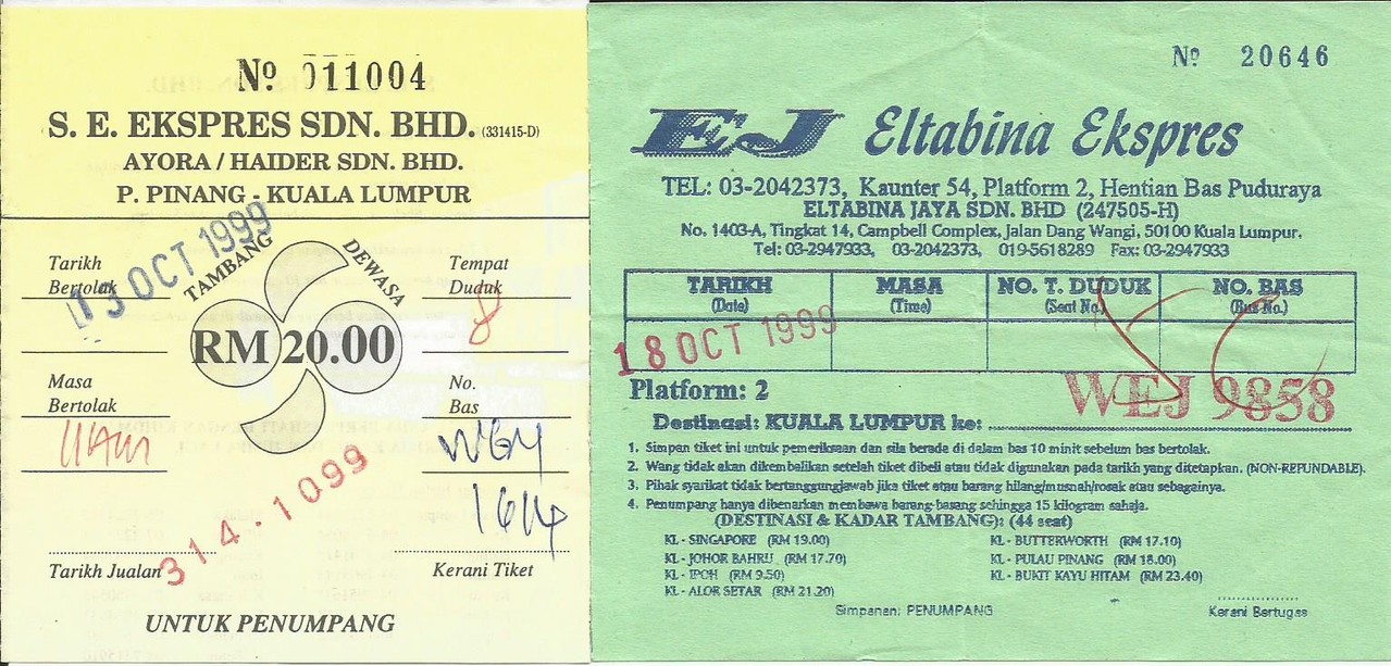 Busticket Penang nach Kuala Lumpur