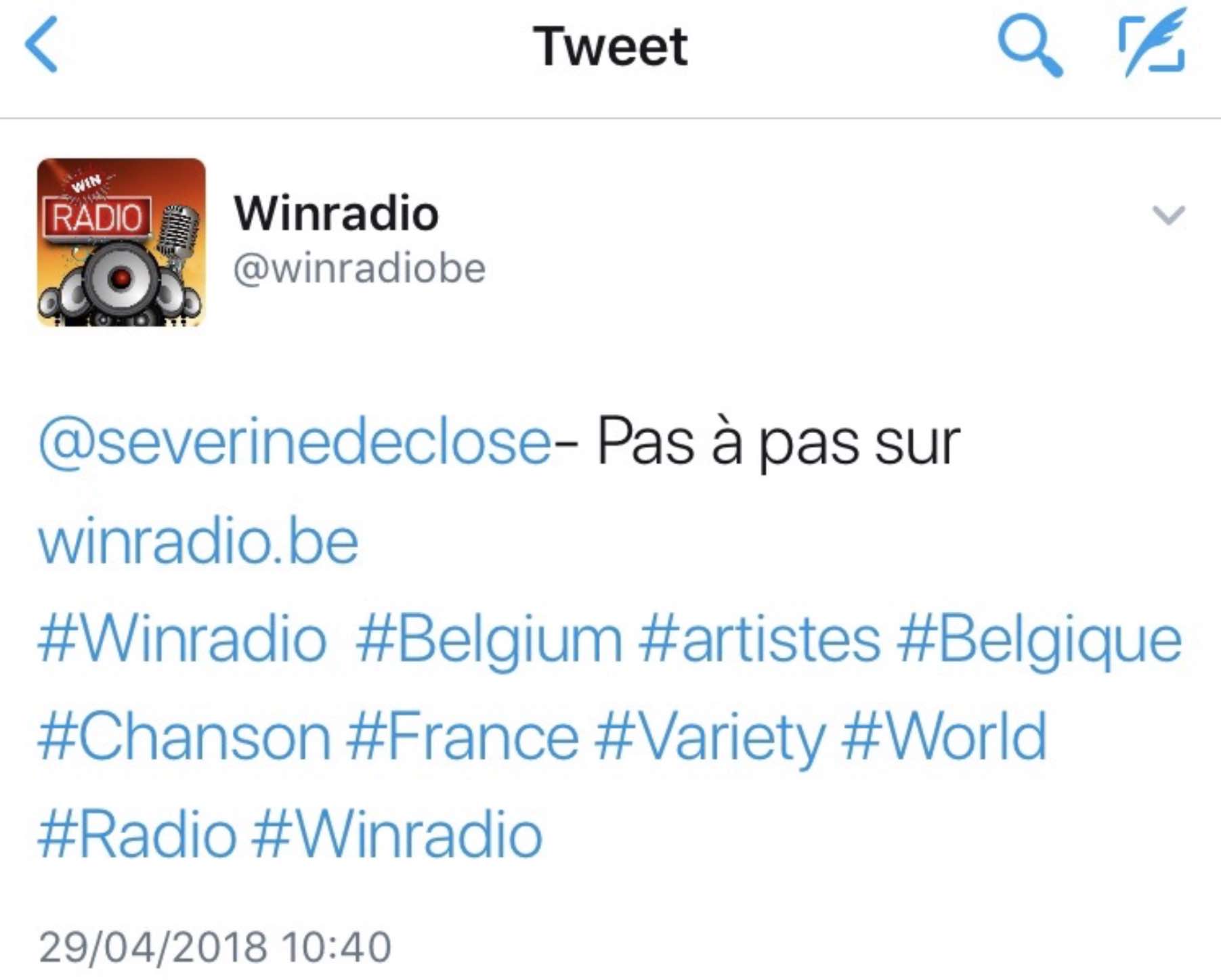 Winradio Belgique - 29/04/18