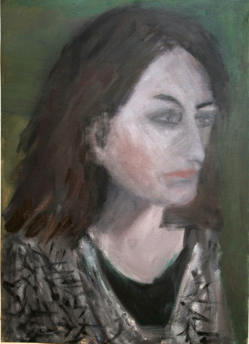 2013  Frau in grau 30x42 Öl