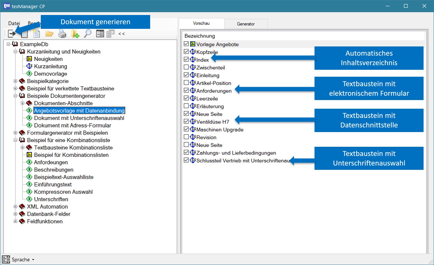 Kombinationstext Texmanager
