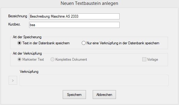 Neuen Textbaustein anlegen