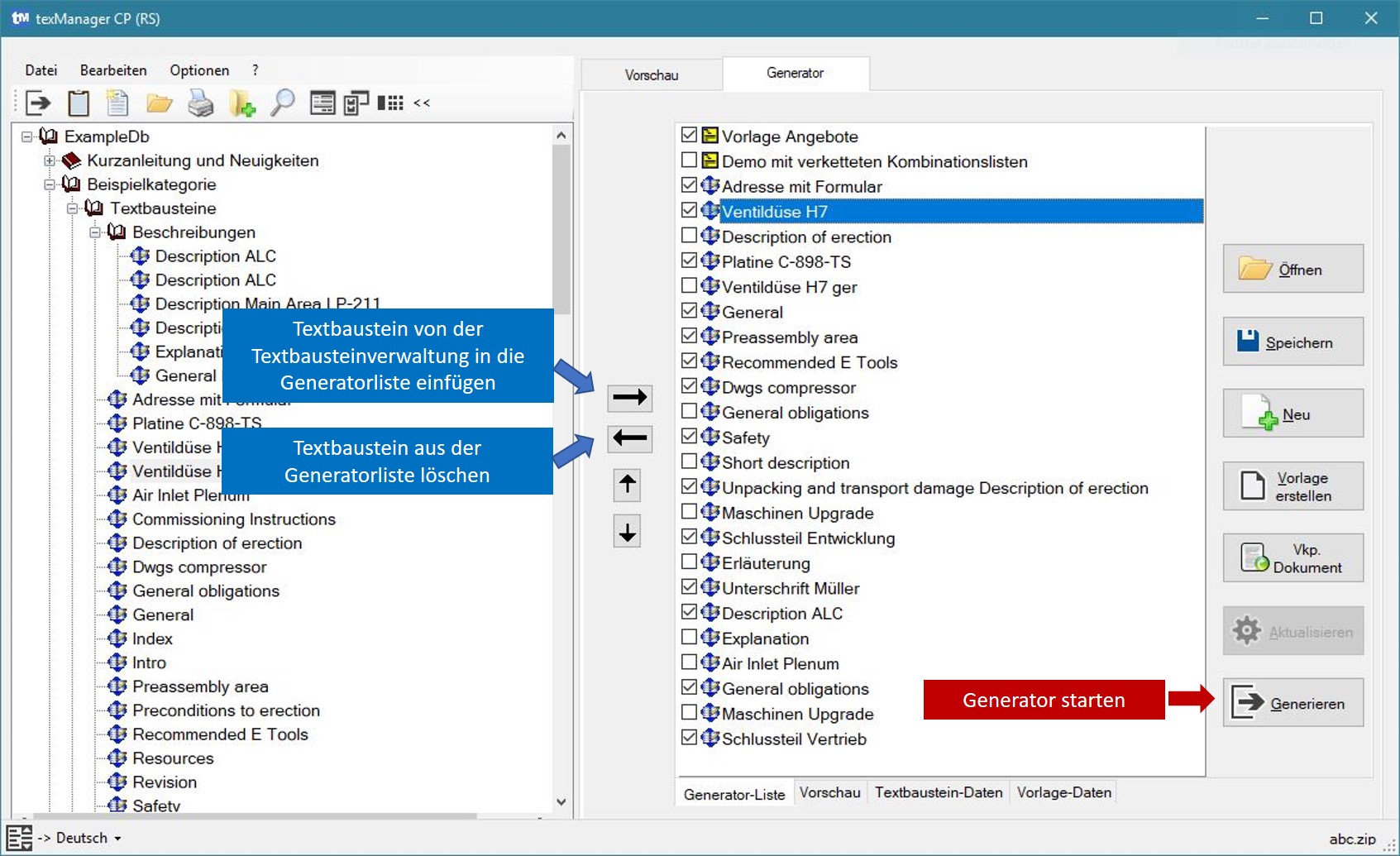 Dokumente generieren - texManager