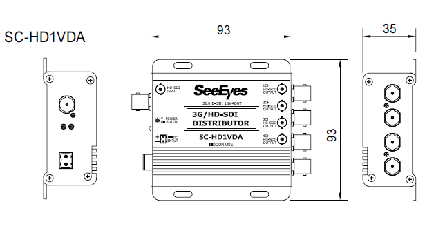 HD-SDI4分配器 SC-HD1VDA - 寸法図