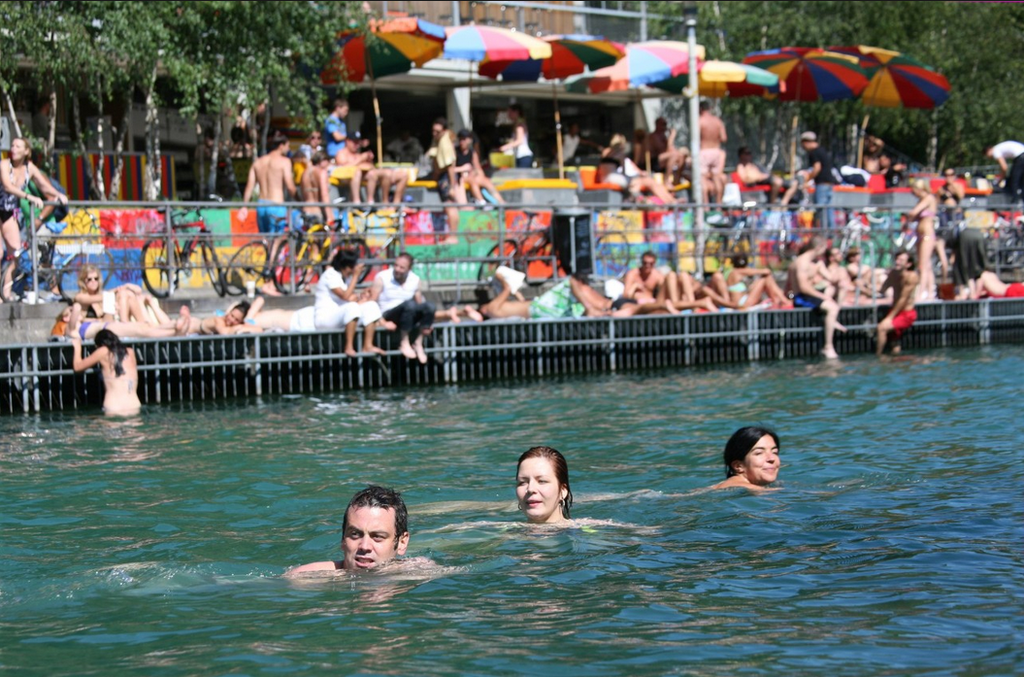 floating persons in the Limmat