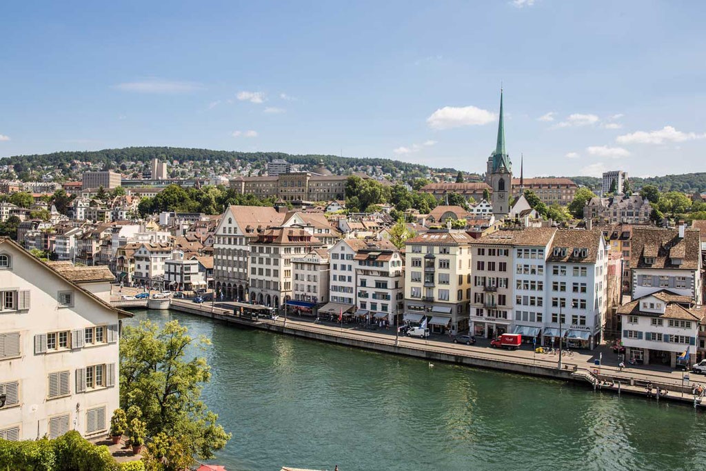 river Limmat in the middle of the city of Zurich