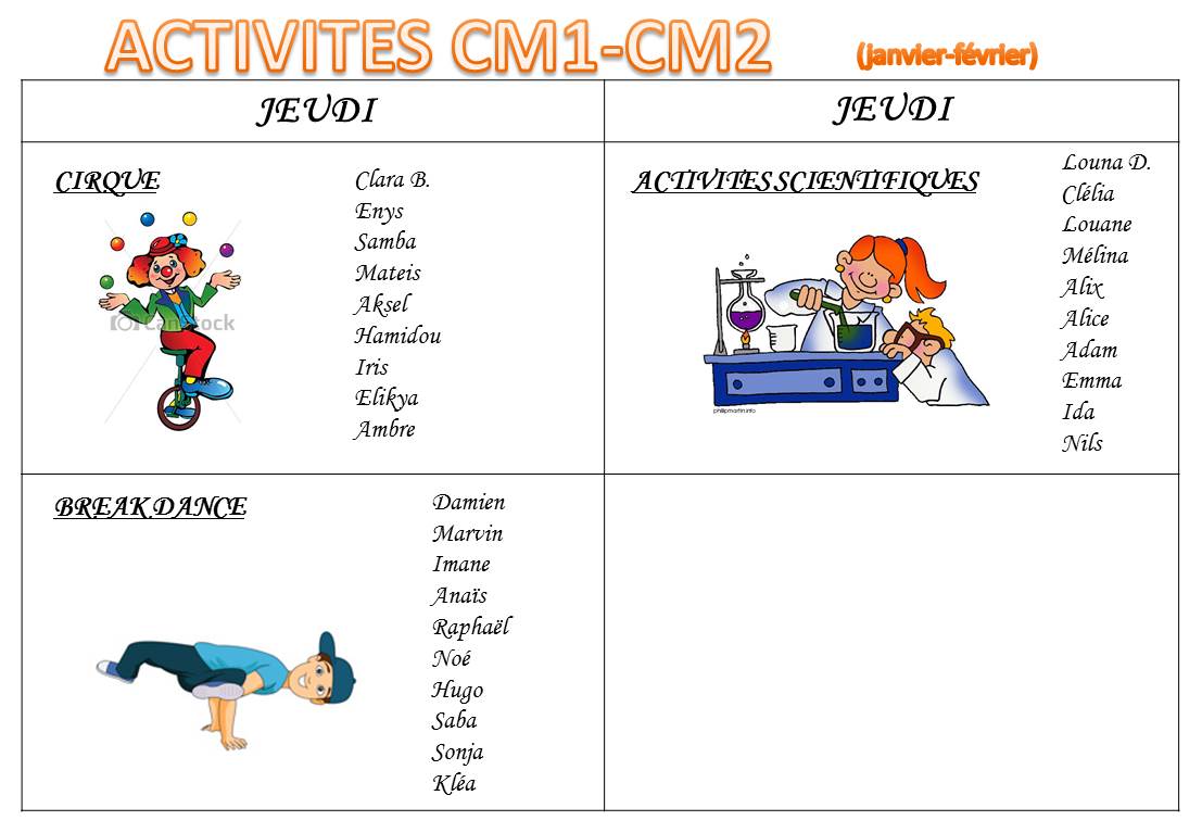 Activité périscolaire cm1 cm2