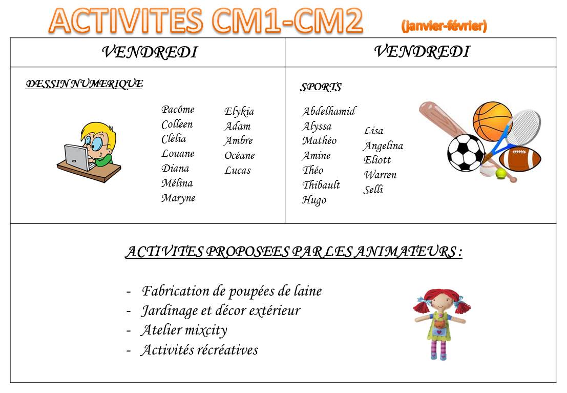 Activité périscolaire cm1 cm2