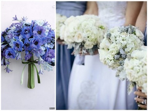 Un Bouquet Azul para la Novia y Azul Celeste con Blanco  para el cortejo