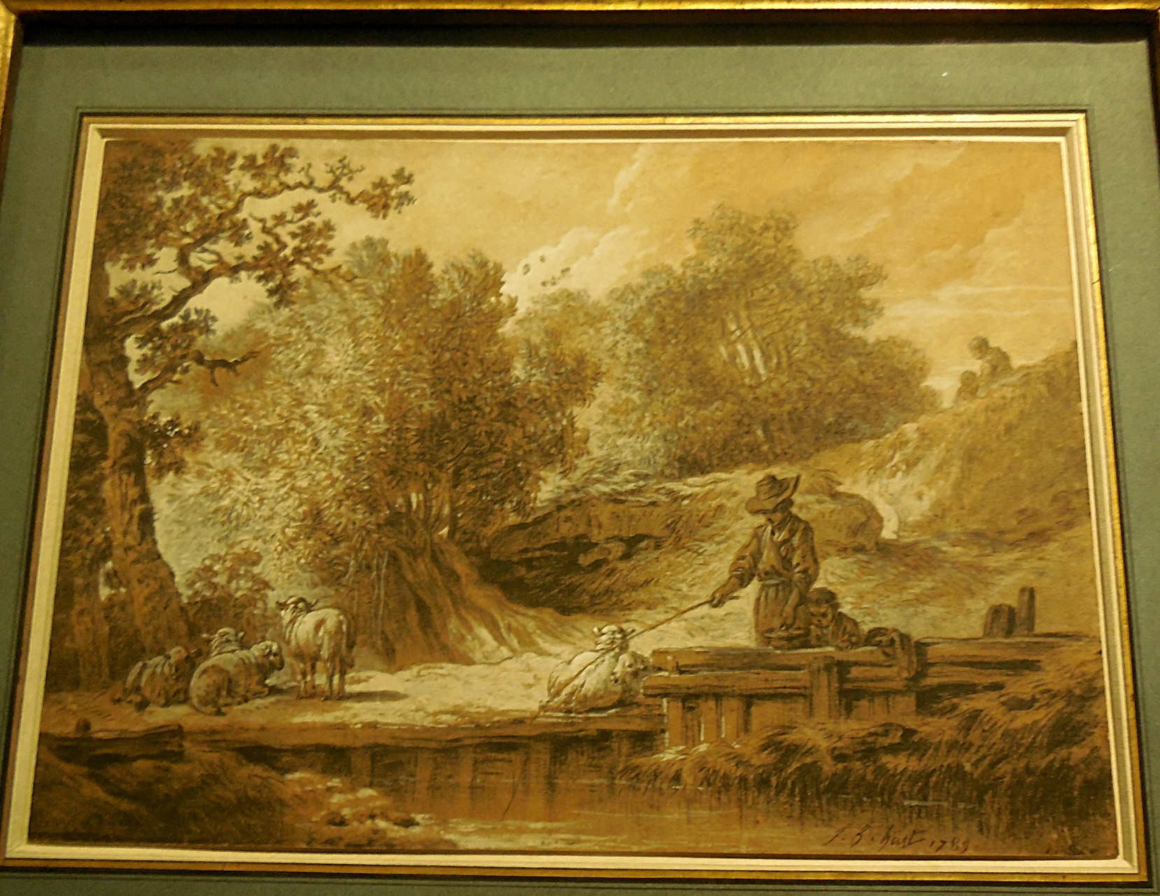 Huet J-B, Enfant pêchant au bord d'une rivière, 1789, Coll privée / Photo JH