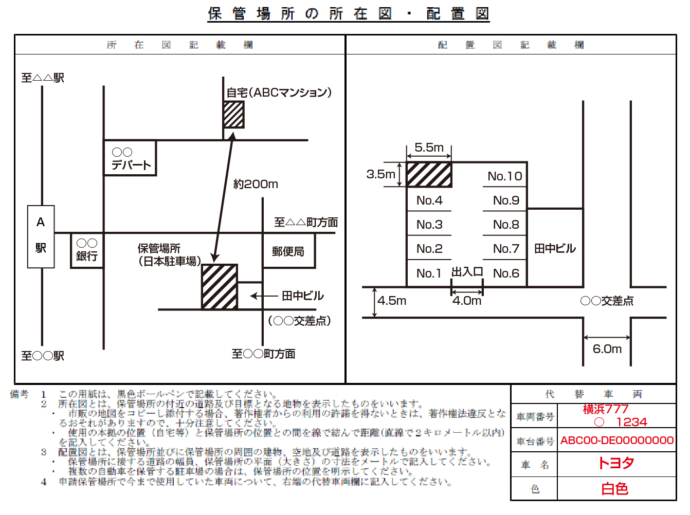 所在図・配置図の書き方 横浜川崎車庫証明・自動車登録代行サービス