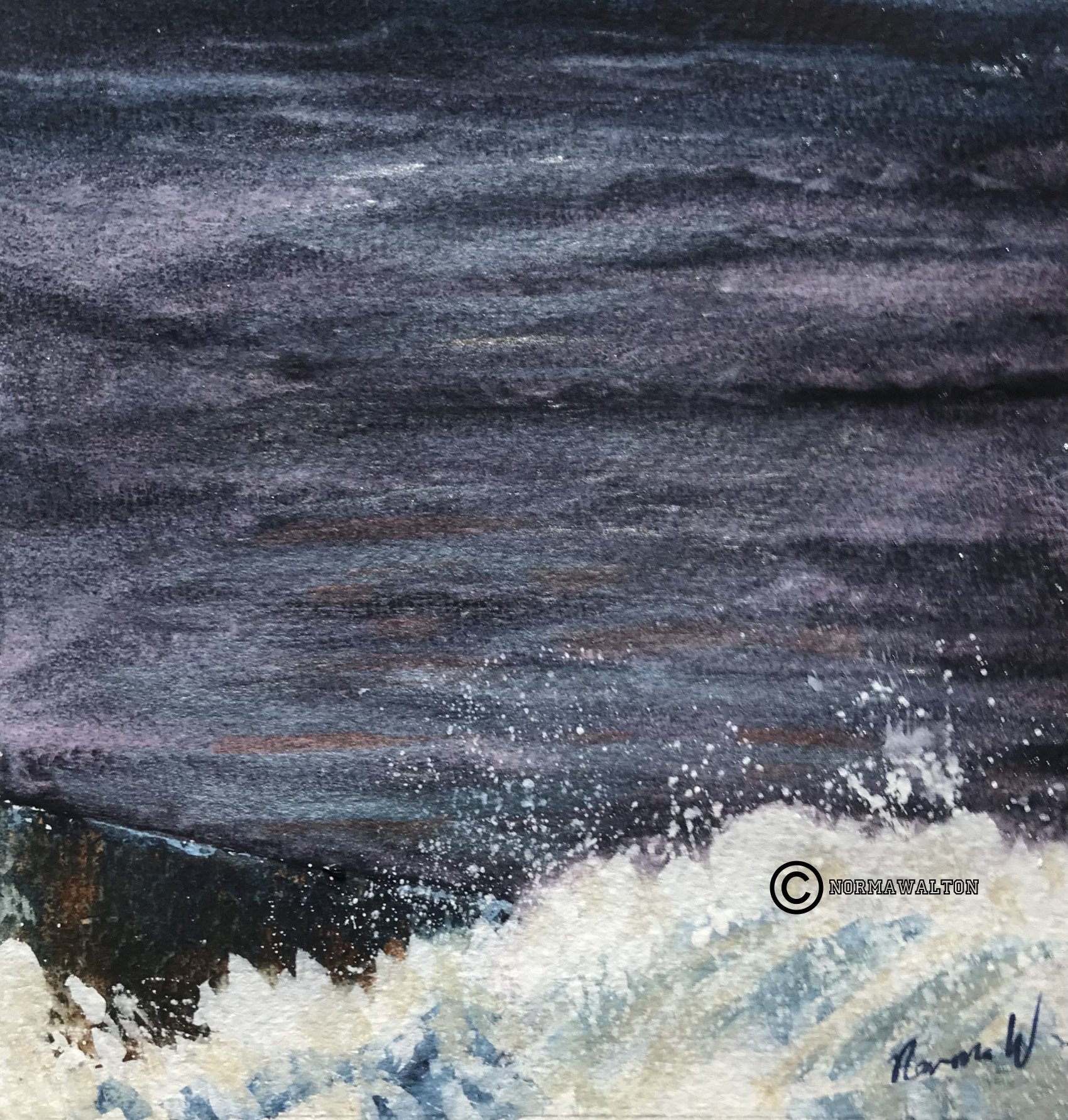 Sidmouth Seaspray 8x8in in 12x12in mount