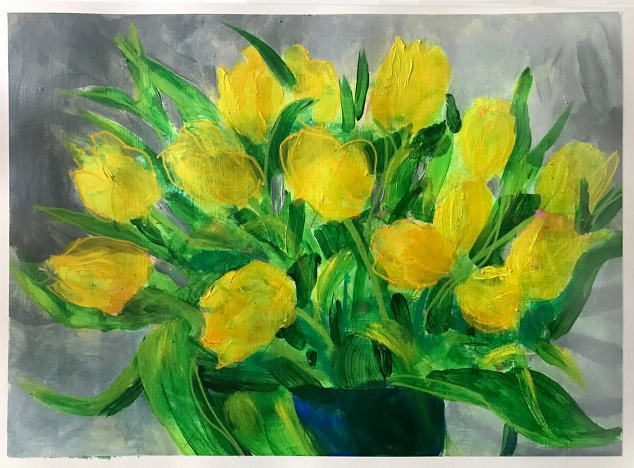 Yellow Tulips- mixed media on paper