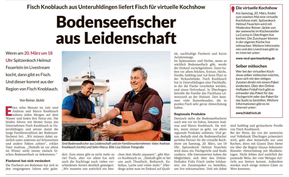 Fisch Knoblauch liefert Fisch für virtuelle Kochshow