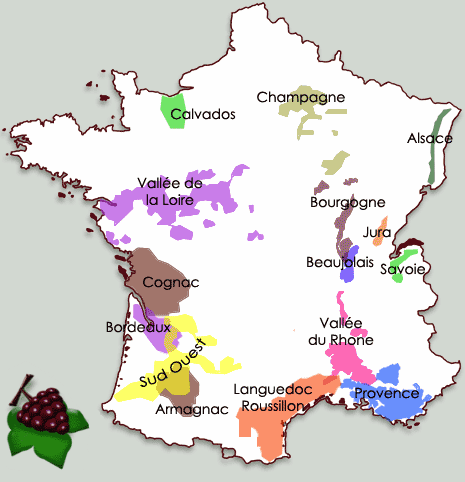 Carte des régions viticoles françaises