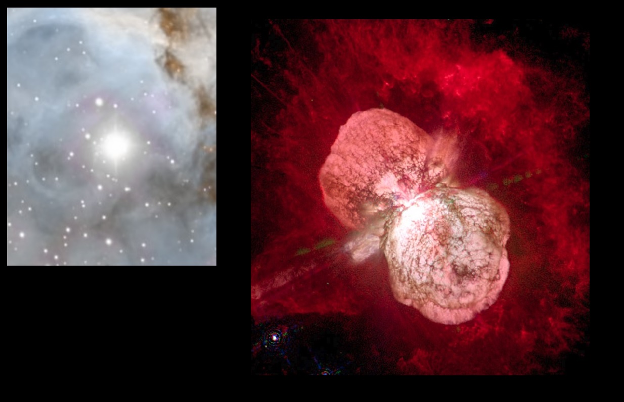 l'étoile Eta Carinae, une hyper géante de près de 150 masses solaires