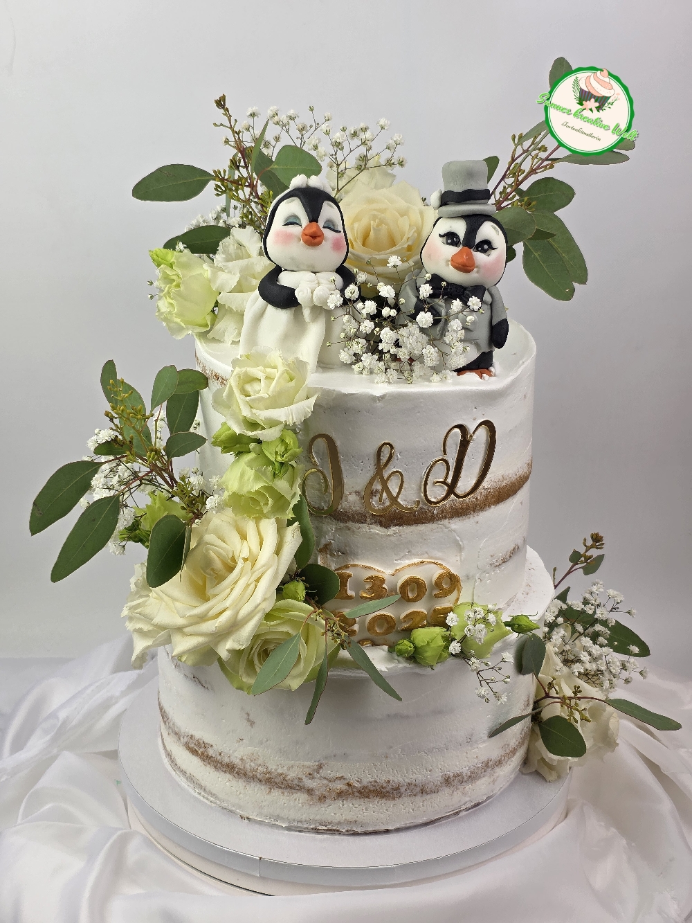 Hochzeitstorte Pinguin-Braut-und Bräutigam 