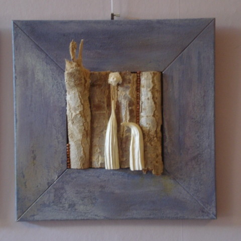 Collage mit Birke und Okraschoten