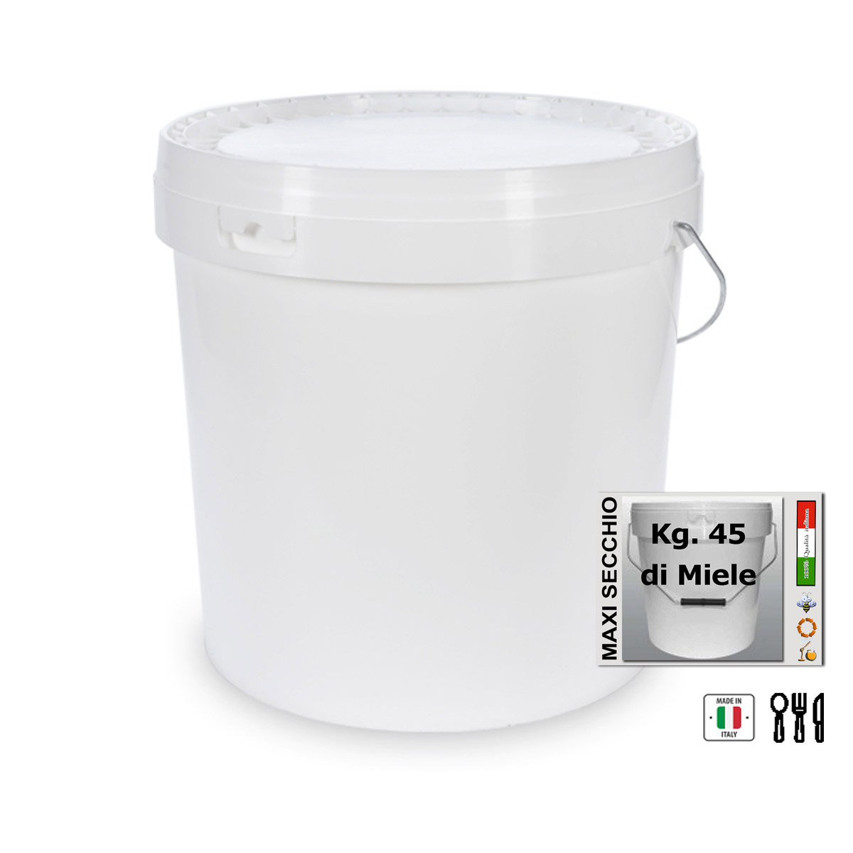 Secchio bianco da 5 litri con coperchio a tenuta gamma, secchio in plastica per uso alimentare, coperchio ermetico Gamma2 Infradito colorati estivi, con finte perline