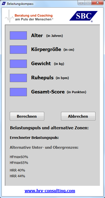 SBC Belastungskompass Programm-Oberfläche ohne Daten