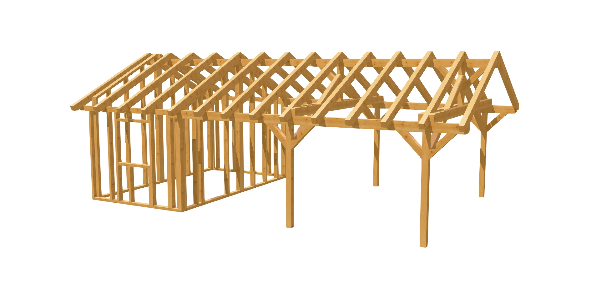 Stabiler Holzcarport mit integriertem Geräteschuppen für mehr Stauraum.