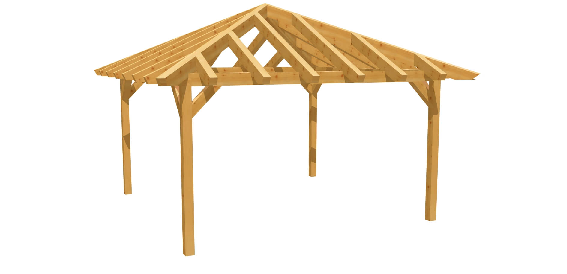 Carport-Walmdach Bauplan 4m x 4m