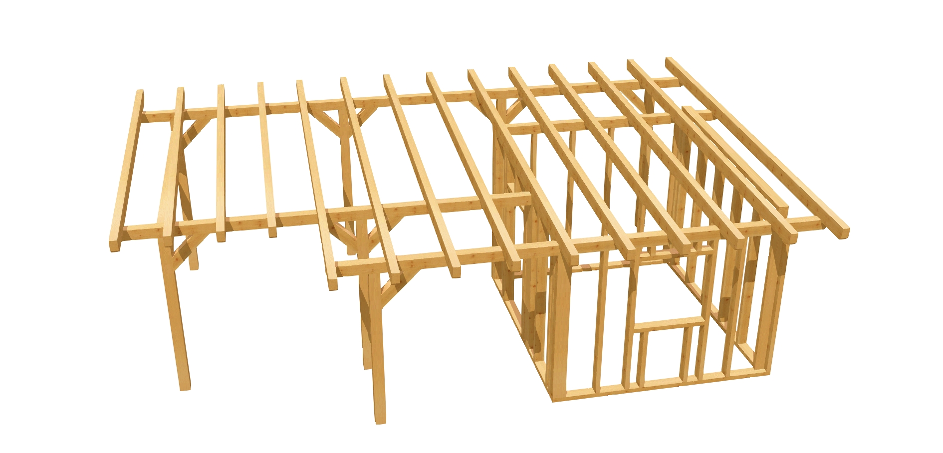 Carport mit angebautem Geräteschuppen aus Holz für vielseitigen Einsatz.