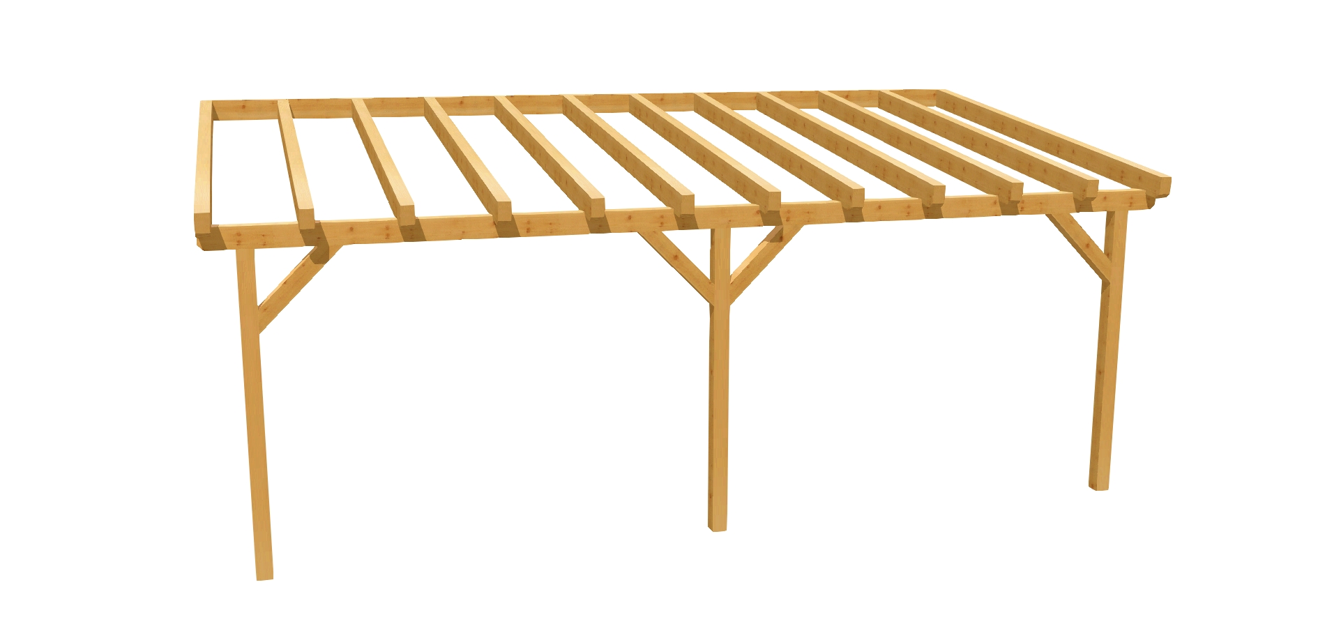 Wand-Pergola 11 – Die ideale Terrassenüberdachung aus Holz selber bauen. Perfekte Maße: 3,80m x 7,00m.
