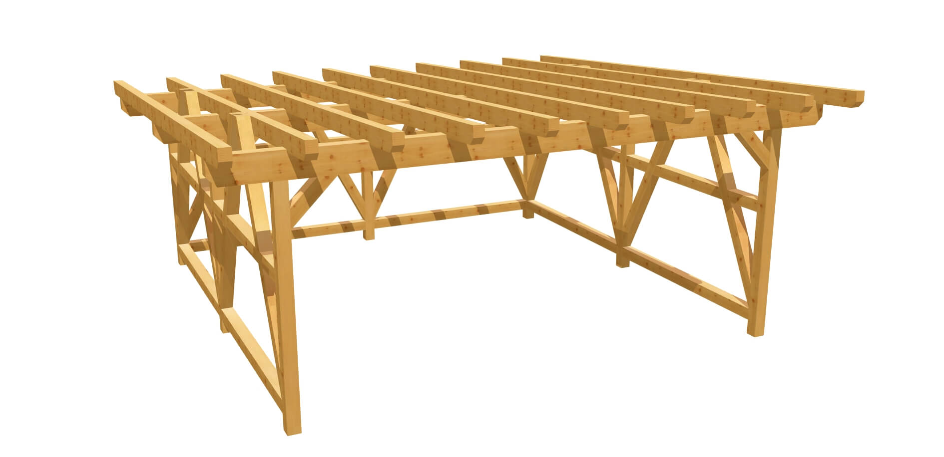 Doppel-Carport-Flachdach mit Fachwerkwänden Bauplan 5m x 5m