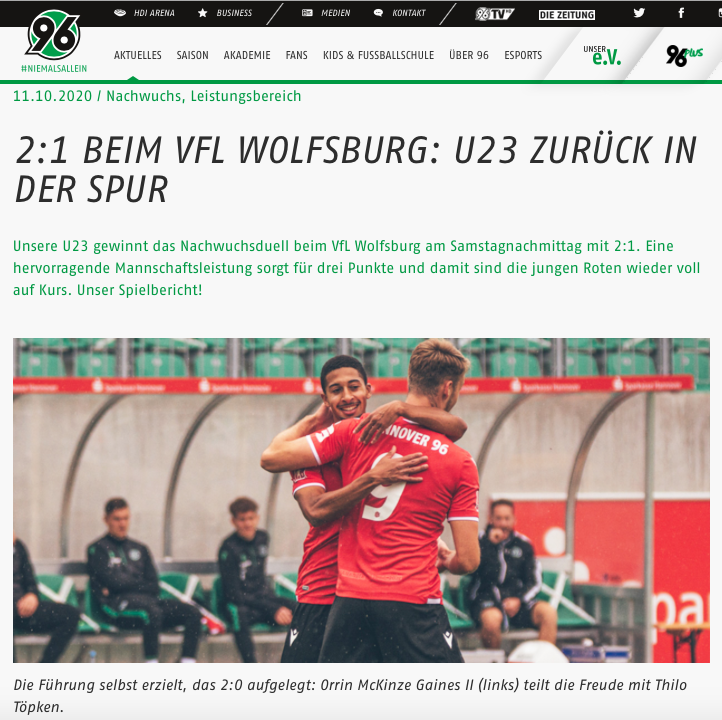 - 11.10.2020 - 2:1 beim VfL Wolfsburg: U23 zurück in der Spur