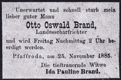 Todesanzeige Otto Oswald Brand