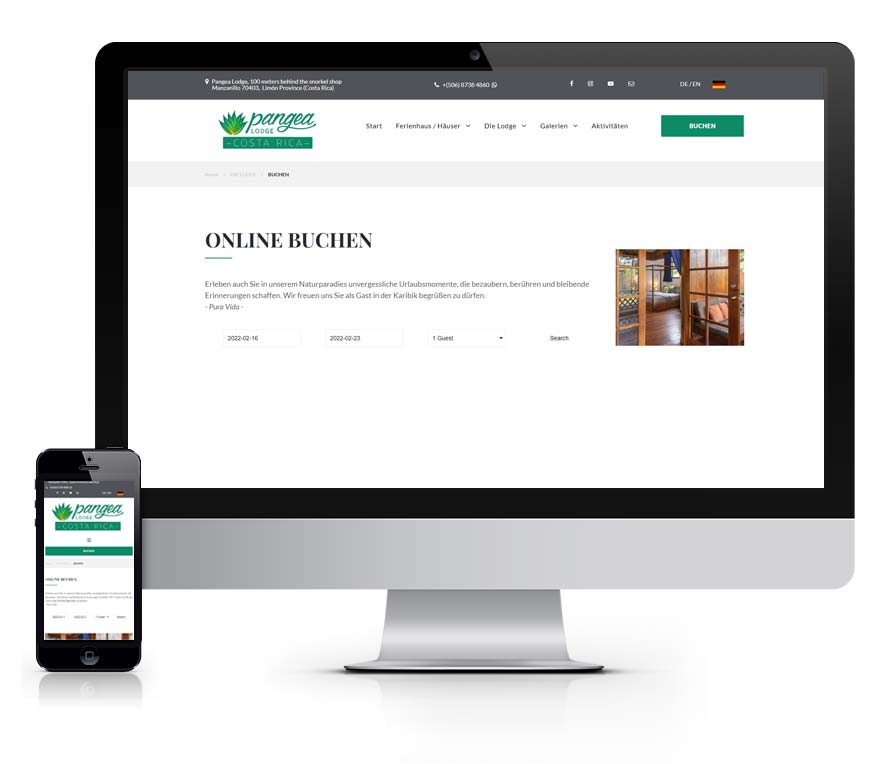 Neue Buchungssoftware in der Webseite von Pangea Lodge
