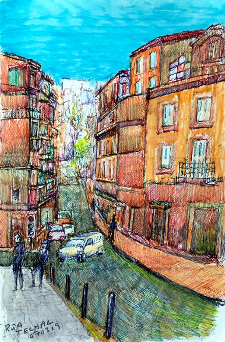 aus meinem Skizzenbuch: LISBOA, RUA TELHAL    Mischtechnik auf Papier - 28 x 20cm