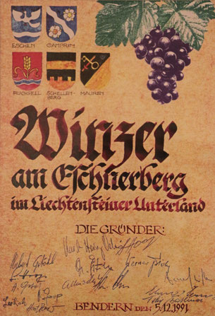 Kopie der Gründungsurkunde des Vereins «Winzer vom Eschnerberg» vom 5.12.91