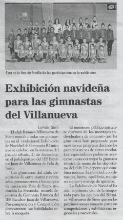 Exhibición de Navidad Rítmica Villanueva de Siero. Noticia en el periódico El Nora