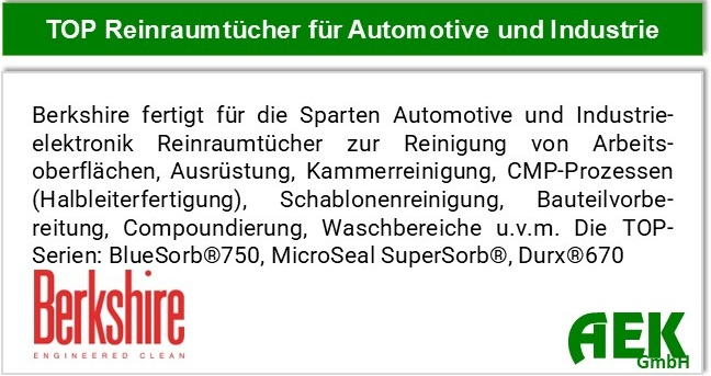 Berkshire - TOP 3 Reinraumtücher BlueSorb®750, MicroSeal SuperSorb®, Durx®670