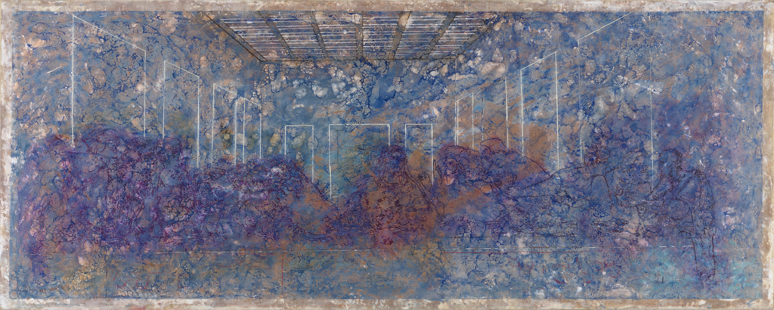 Günther_Baumann:_"Eat don't talk_-_ talk_don't_ eat_(nach_Abendmahl_L.daVinci)",_2015,_120x300cm