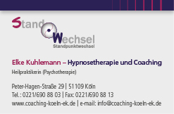 Visitenkarte Elke Kuhlemann Heilpraktikerin für Psychotherapie Hypnosetherapie und Coaching Köln