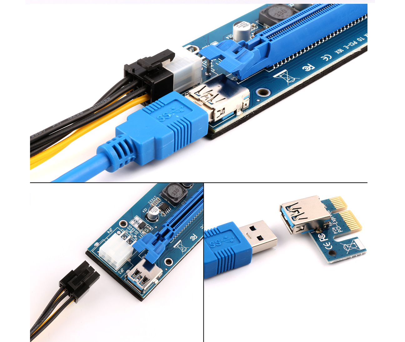 DONKPCIE16XRISER Scheda Riser PCI-Express 16X A 4 Porte USB 3.0 - Adattatore Multi-GPU Per Mining Bitcoin, Con Dissipatore