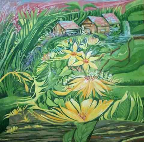 # 169 BRODERIE PRINTANIÈRE huile 20x20 pouces 