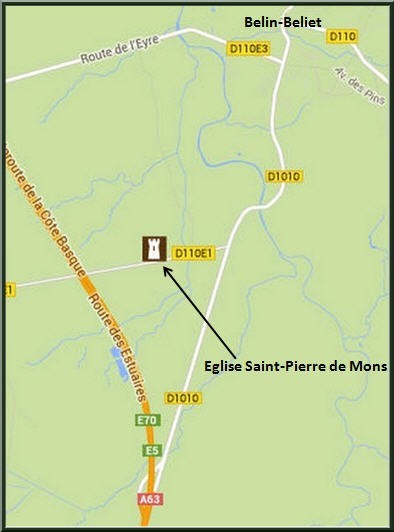 Carte de localisation de l'Eglise St Pierre de Mons et de la fontaine St Clair