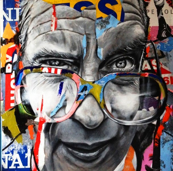 CLIN D'OEIL - HUILE ET COLLAGE - 100 X 100 CM