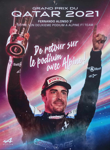 Poster Fernando Alonso Qatar 2021- Dimensions : 40x29,5 cm