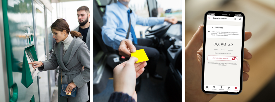 Tres formas de comprar billete de tranvía en Estrasburgo: máquina expendedora, aplicación móvil CTS y conductor de autobús