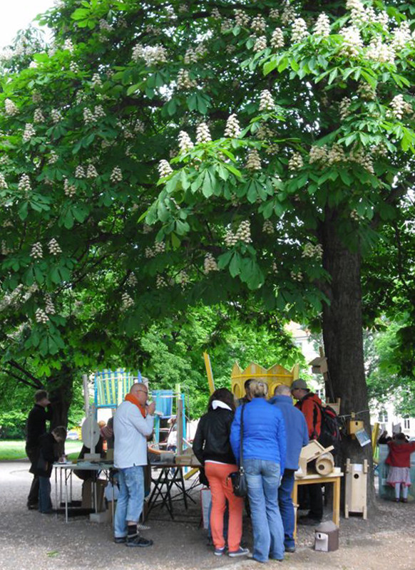 Unter einer Kastanie im Stadtteilpark am neuen NABU-Büro waren Info-Tische aufgestellt. Foto: René Sievert