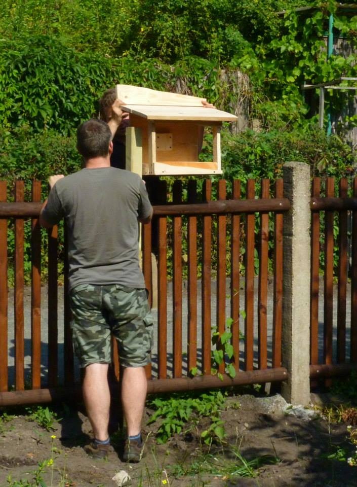 Anbau-Test für die Infotafel. Jetzt muss sie noch gestrichen und Dachpappe drauf genagelt werden.