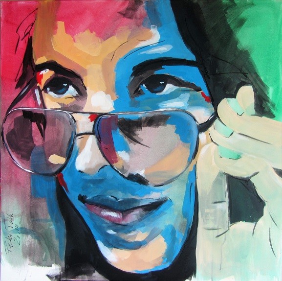 Die Frau mit Brille (Acryl auf Leinwand) 100 x 100 cm     Preis CHF 1200.-