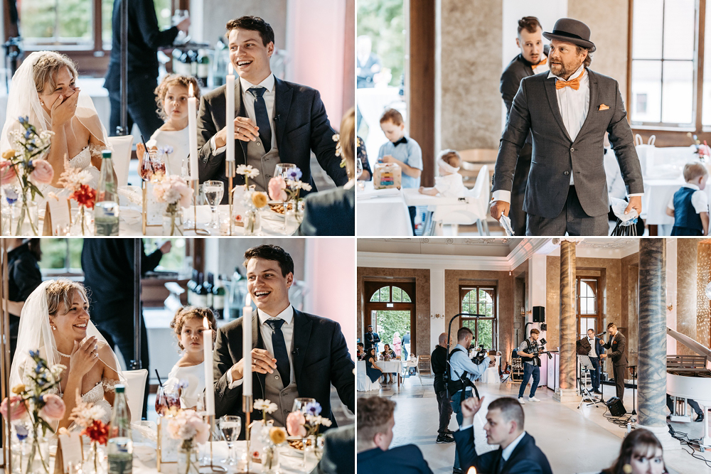 Ein emotionales Foto fängt die Schockstarre und pure Freude des Brautpaars beim Anblick von Alligatoah ein.