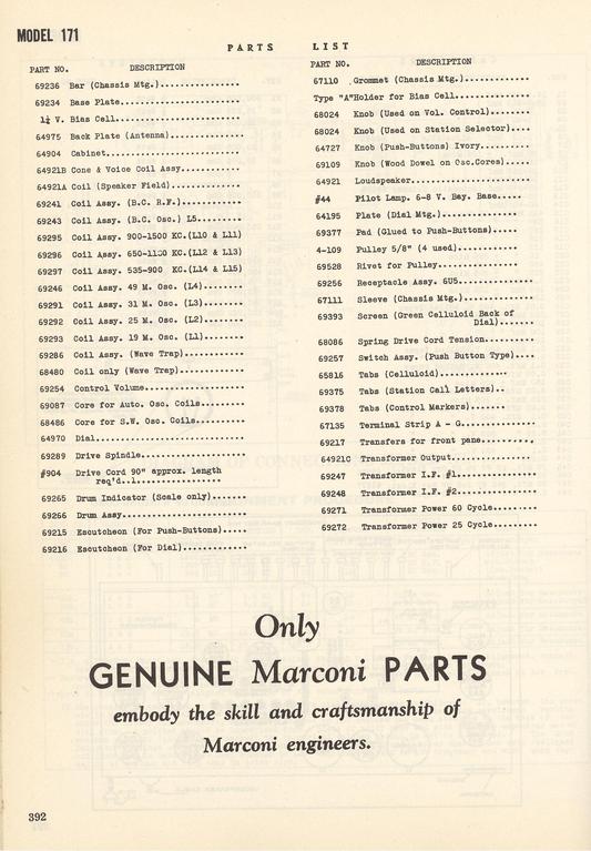 Radio Marconi model 171 page 392
