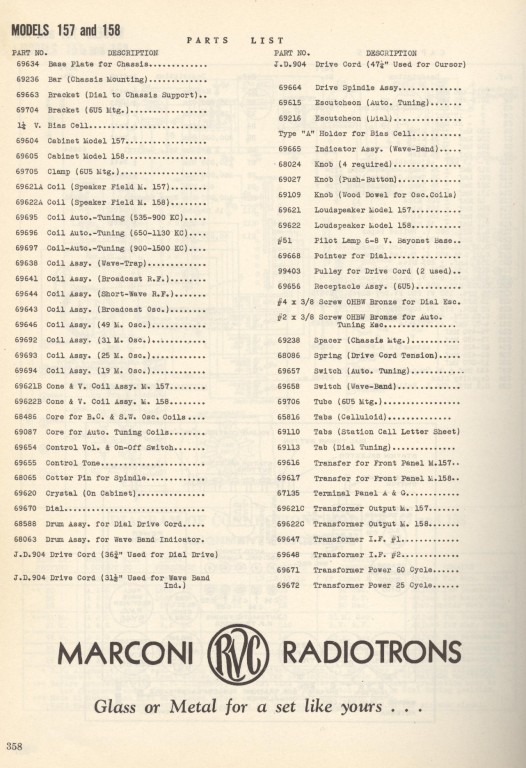 RADIO MARCONI models 157- 158 page 358