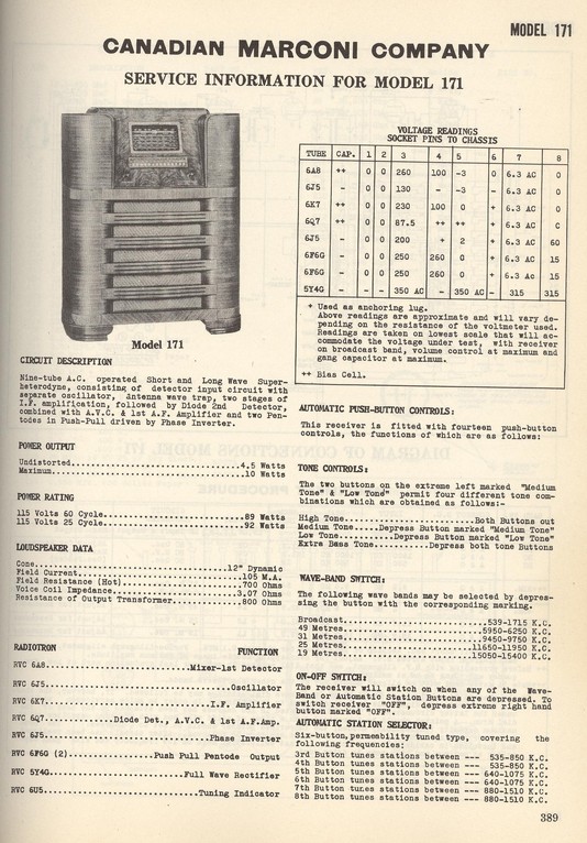 Radio Marconi model 171 page 389